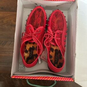 Iron Fist Red Lace Spike-Trim Sneakers